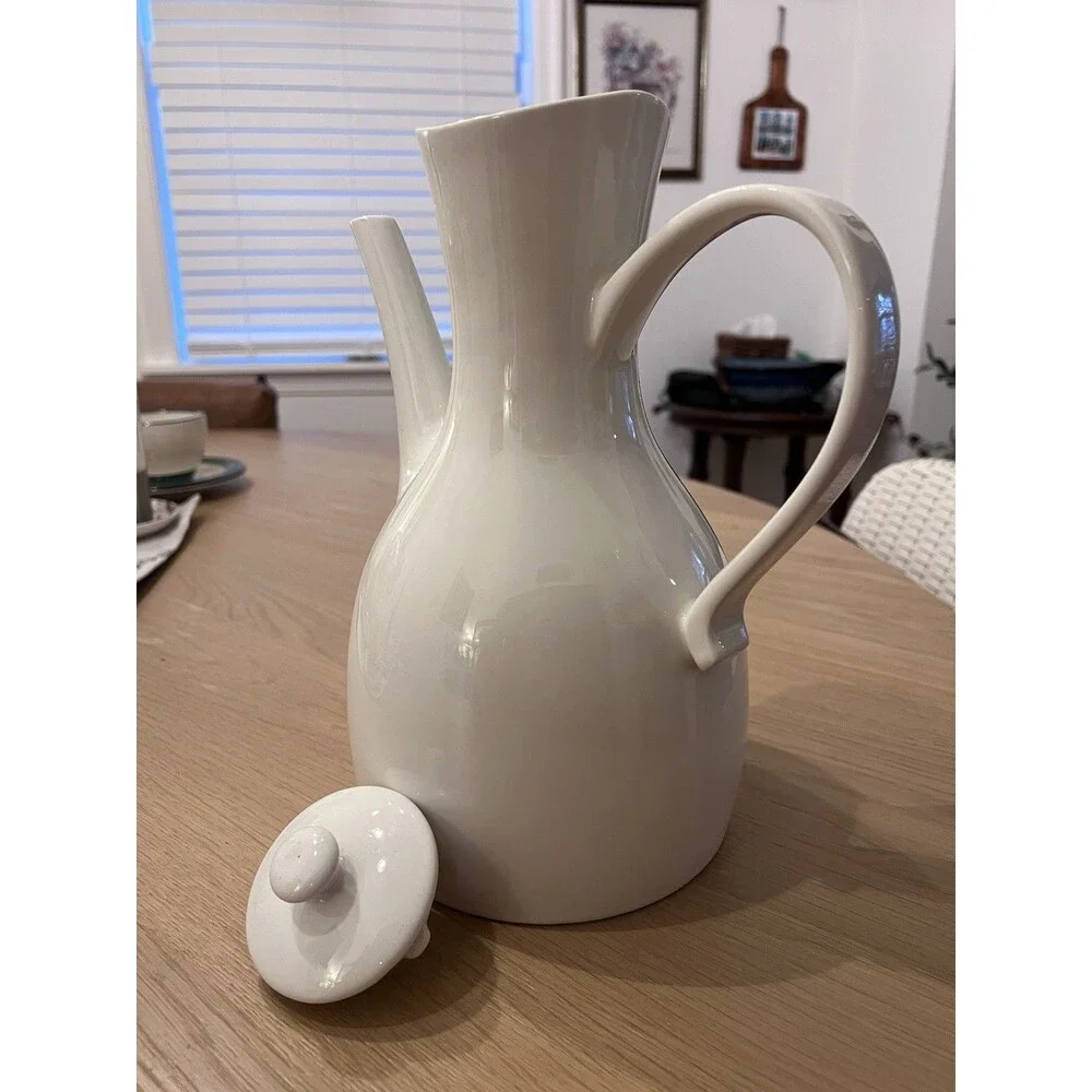 Vintage HALL Ernest Sohn Coffee/Tea Serving Pot Decanter 11.5” White Mid Century